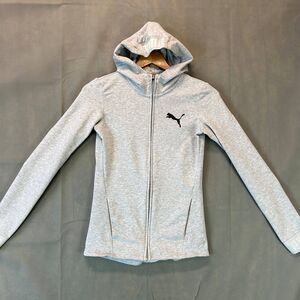 PUMA Hoodie Women’s Size S Light Gray Full Zip Slim Fit Moisture Wicking Casual